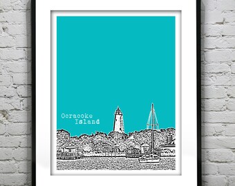 Ocracoke Island North Carolina Skyline Poster Art Print NC