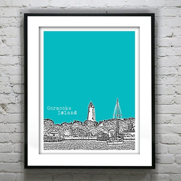 Ocracoke Island North Carolina Skyline Poster Art Print NC