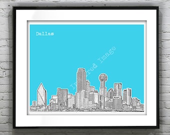 Dallas Texas Skyline Art Print Poster TX Version 1