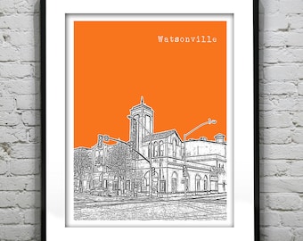 Watsonville California Poster Art Skyline Print Version 1