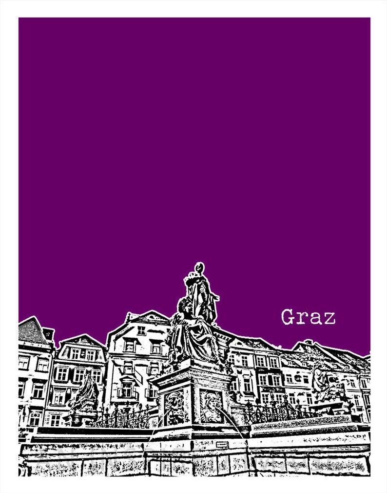 Graz Austria Poster Art Print City Skyline | Etsy
