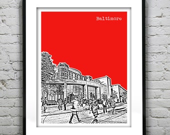 Baltimore Maryland Poster Print Art Skyline MD Albin O. Kuhn Library  Item T1332