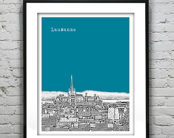 Lausanne Switzerland Poster Art Print Lausanne Cathedral Skyline Version 2