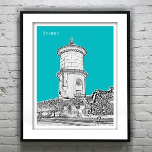 Fresno Skyline Poster Art Print California Water Tower Item T2357
