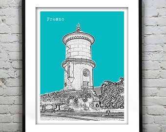Fresno Skyline Poster Art Print California Water Tower Item T2357