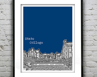 State College Skyline Poster Print Art Pennsylvania Penn State University Version 2