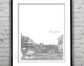 Hingham Massachusetts Skyline Poster Art Print MA Item T4187