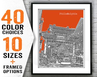 Philadelphia Skyline Poster Art Print Pennsylvania PA China Town Arch Item T1739