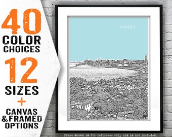 Recife Olinda Pernambuco Beach Brazil Poster Print Skyline Art Item T5274