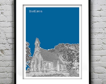Madison Mississippi Skyline Poster Art Pint MS Chapel of the Cross Item T4329