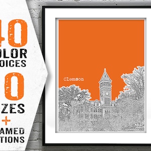 Clemson South Carolina Skyline Poster Art Print SC Item T1774