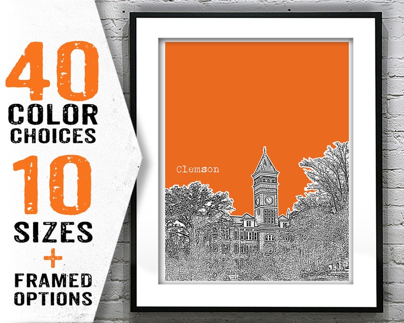 Clemson South Carolina Skyline Poster Art Print SC Item T1774 Etsy