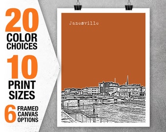 Janesville Wisconsin Skyline Poster Print WI Item T5472