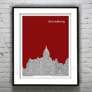 Ellensburg Washington Skyline Poster Art Print CWU Item T2808