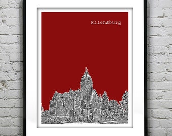 Ellensburg Washington Skyline Poster Art Print CWU Item T2808