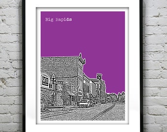 Big Rapids Michigan City Skyline Poster City Art Print MI Version 1