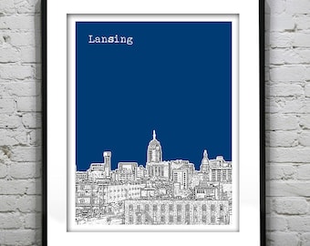 Lansing Michigan Skyline Poster City Art Print MI Version 2