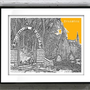 Evanston Illinois Poster Print City Skyline Art IL Item T4349