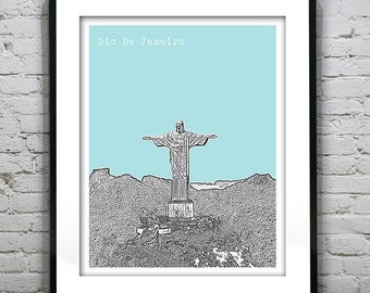 Rio de Janeiro Poster Print City Skyline Art Brazil Christ the Redeemer Version 3