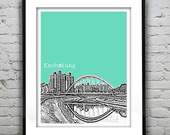 Kaohsiung Taiwan Poster Print Skyline Travel Art Asia Yi Qun Bridge