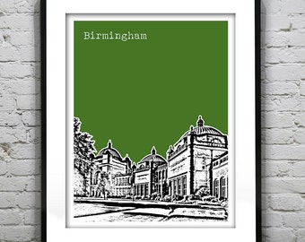 Birmingham England Art Print Skyline Poster Birmingham University UK