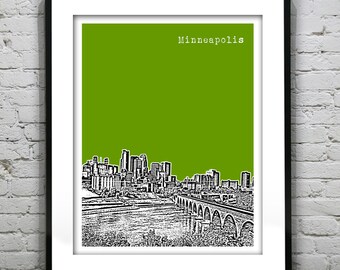 Minneapolis Minnesota Poster Art Skyline Print Bridge Version 7
