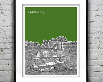 Middlebury Vermont Skyline Poster Art Print Otter Creek Falls VT
