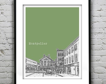 Montpelier Vermont Skyline Art Print Poster VT version 6