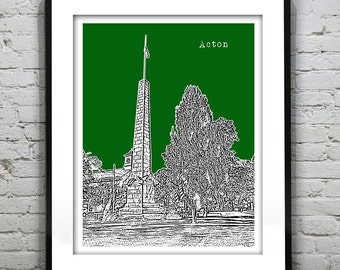 Acton MA City Skyline Poster Art Print Massachusetts Version 1