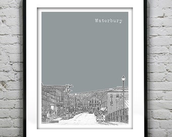 Waterbury Vermont Skyline Poster Art Print VT Item T2454