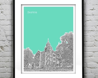Denton Skyline Poster Art Print Texas TX Item T4300