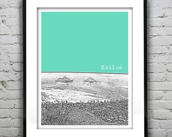 Kailua Hawaii City Skyline Poster Art Print HI