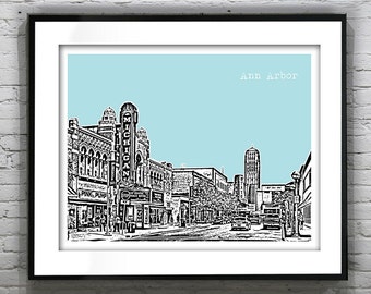 Ann Arbor Skyline Poster City Art Print  Michigan MI Landscape Item T1293