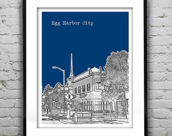 Egg Harbor City New Jersey Poster Print Art NJ Shore Skyline Version 1