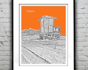 Tampa Skyline Art Print Tampa Beach Florida FL Item T2238