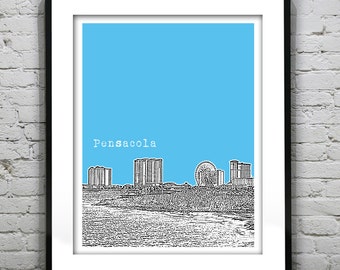 Pensacola Florida City Skyline Poster Art Print Florida Panhandle FL Version 1
