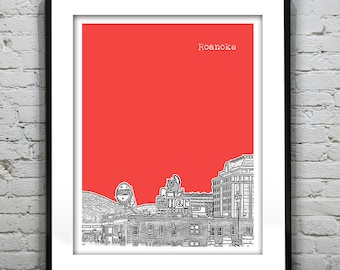 Roanoke Virginia Skyline Poster Art Print VA Item T2801