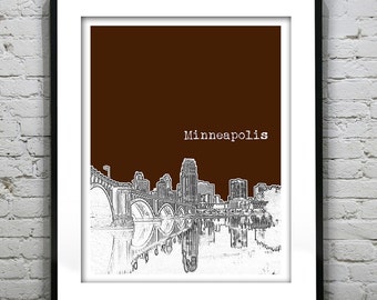 Minneapolis Minnesota Poster Art Skyline Print Bridge MN Item T2822