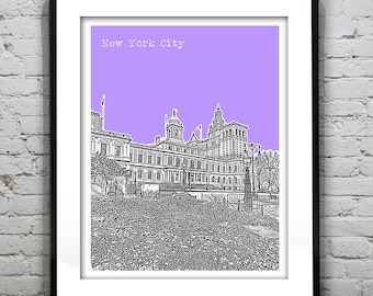 New York City Hall Skyline Poster Art Print NYC Manhattan Version 3