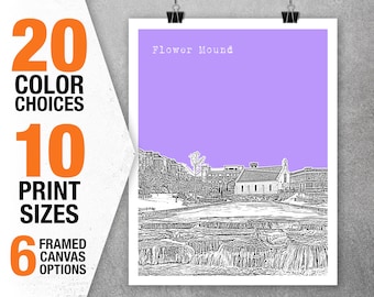 Flower Mound TX Skyline Art Print Poster Texas Item T5438