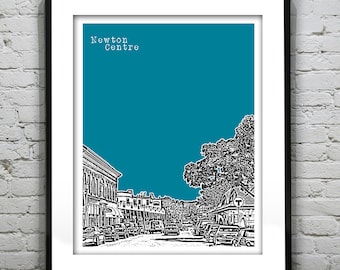 Newton Centre Boston Massachusetts Skyline Poster Art Print MA  Item T1348