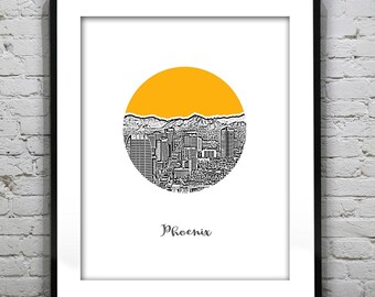 Phoenix Arizona Poster Print Art Skyline Round Item T4595