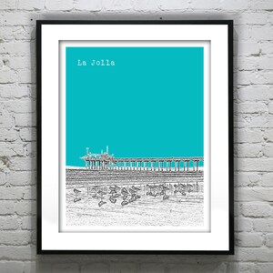 La Jolla California Poster Art Skyline Print Pier CA