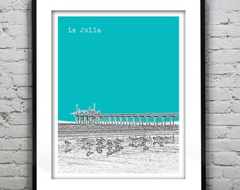 La Jolla California Poster Art Skyline Print Pier CA