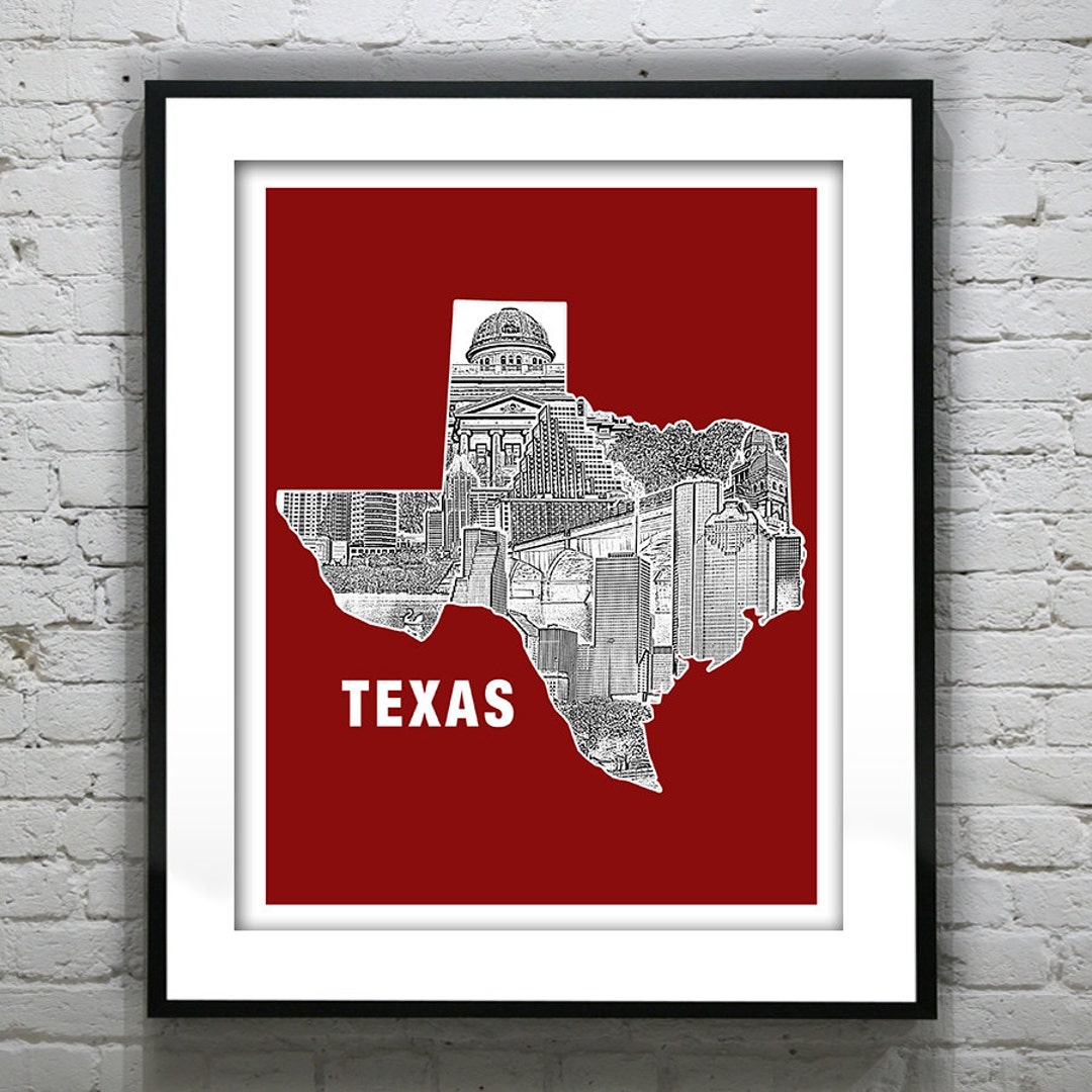 Texas State Skyline Poster Art Print Texas TX - Etsy