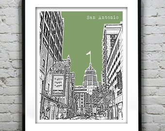San Antonio Skyline Poster Art Print Texas TX Downtown Item T4527