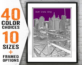 New York City Skyline Art Print Poster NYC Brooklyn Bridge Manhattan Item T1132