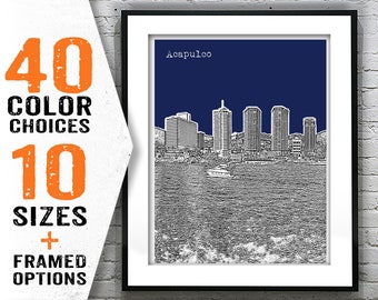 Acapulco Mexico Modern Skyline Poster Art Print Central America Item T2096