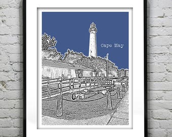 Cape May New Jersey Poster Print Art NJ Shore Skyline Item T2183