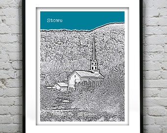 Stowe Skyline Poster Art Print Vermont VT Version 2